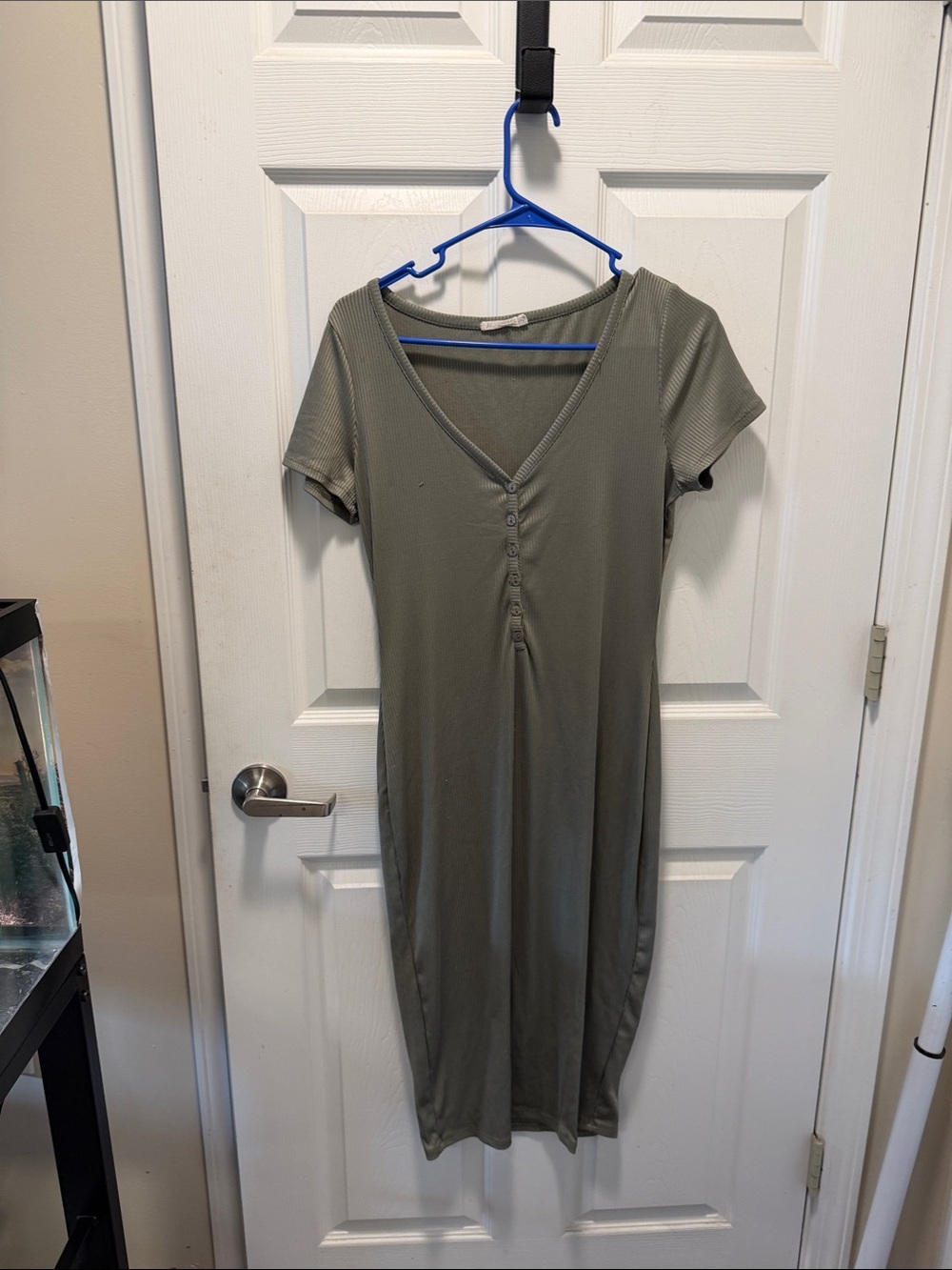 The Limited Olive Green V-Neck Button-Front Maxi Dress